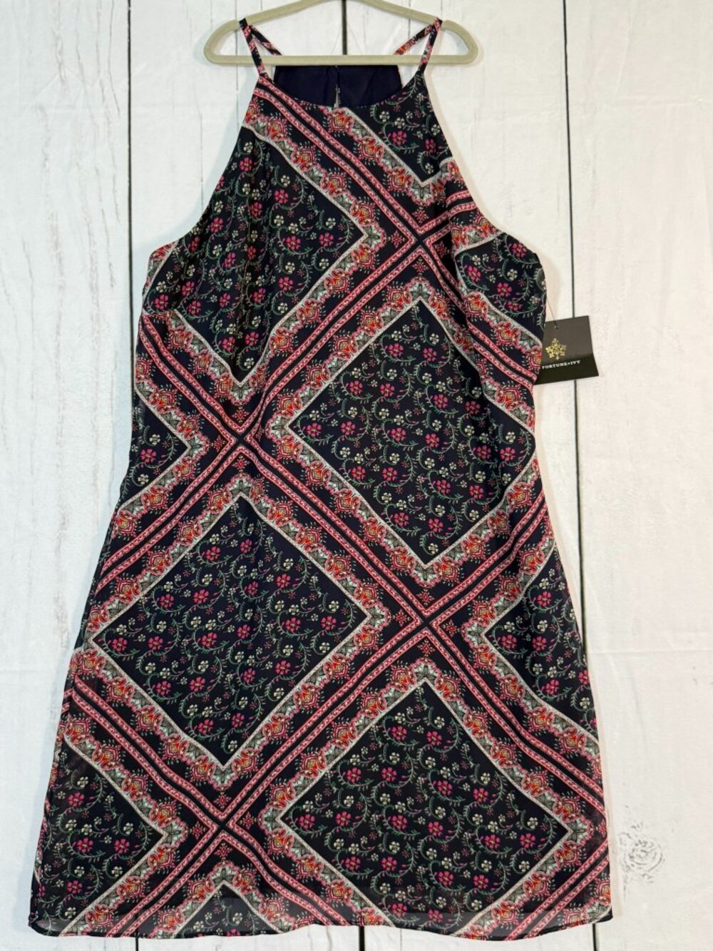 Navy Floral Paisley Halter Dress Medium Fortune + Ivy NWT